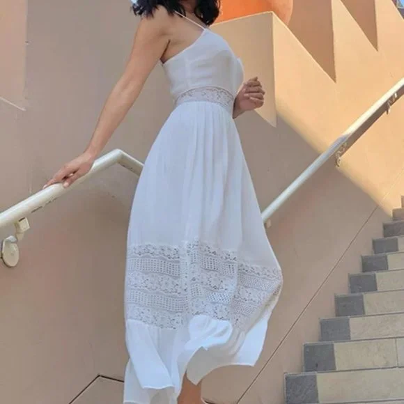 Lace Insert Ruffle Hem Slip Dress - Picture 2 of 15